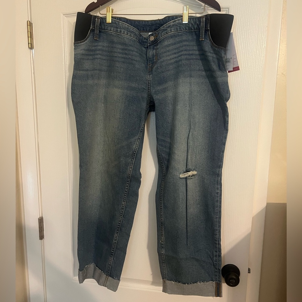 Ingrid & Isabel Distressed Blue Boyfriend Maternity Jeans